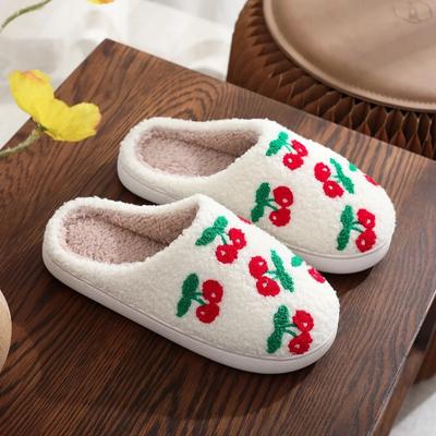 Тапочки Lovely Cherry Couple 2024 зимние домашние плюшевые удобные нескользящие хлопковые туфли теплые повседневные туфли на плоской подошве для мужчин и женщин