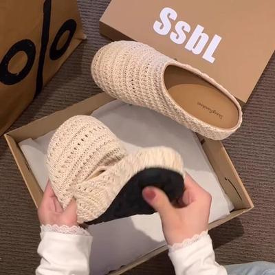 2025 летние новые соломенные тапочки женские baotou дышащие повседневные туфли на плоской подошве для рыбаков модные полутапочки на мягкой подошве женская обувь