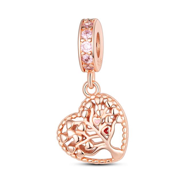 925 Silver Charms Beads Plants Flowers Rose Tree Of Life Clip Dangle Fit Bracelet Bangle Jewelry