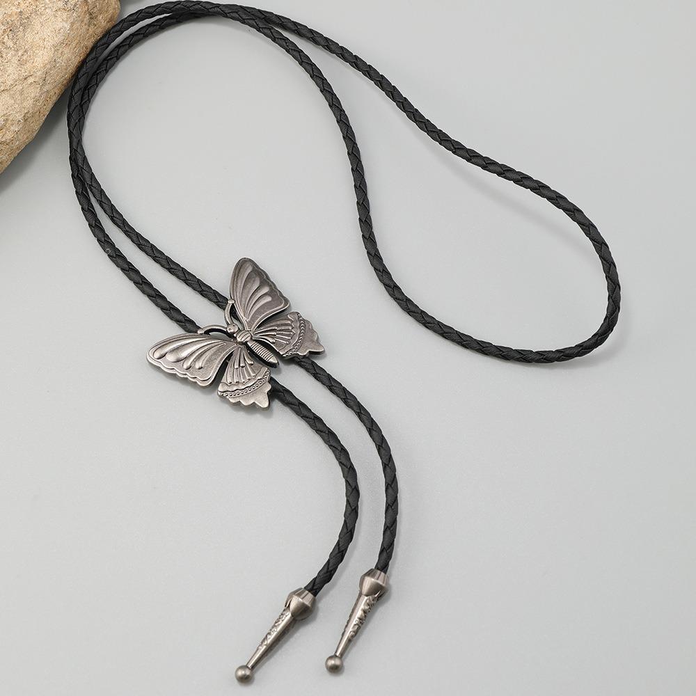 PU Woven Turquoise Feather Necklace Boho Bronze Butterfly Choker Five-pointed Star Bolo Tie  Men