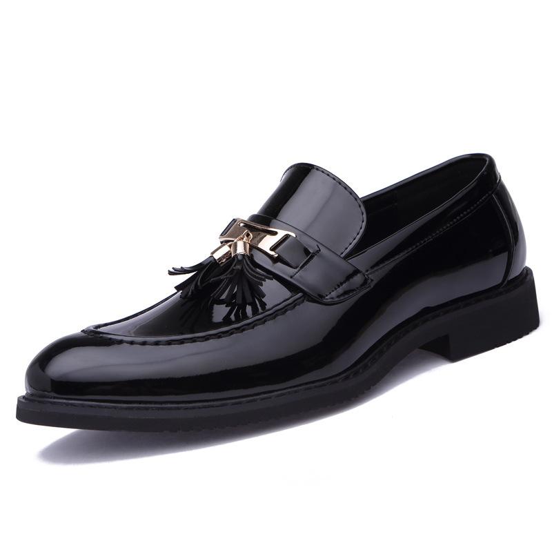Men's Shoes Business Dress Leather Shoes Men's Glossy Pointed Beanie Shoes Casual Shoes Fringed Loafers