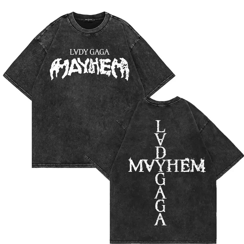 100 Cotton Acid Washed Vintage Lady Gaga Mayhem T Shirt Fashion Aesthetic Tshirt Unisex High Quality Retro Mineral Wash Tees