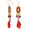 [Q8582] - Golden Red 'Boho' Steel Designer Earrings - 50x10 Mm