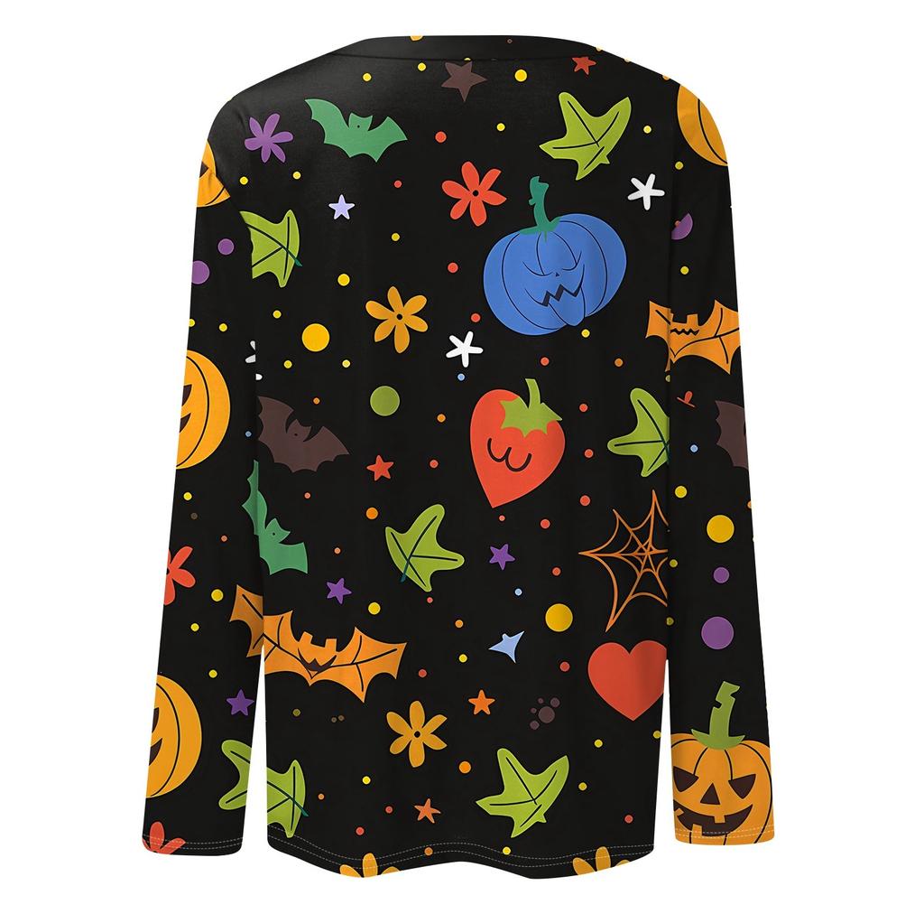Women's Fashion Casual Halloween Printed Round Neck Long Sleeve Pullover Top