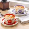 Retro Cup and Saucer Exquisite High End Ceramic Cup Coffee Cup  Watercolor Flower Coffee Cup Set Afternoon Tea Cup and Saucer  Latte