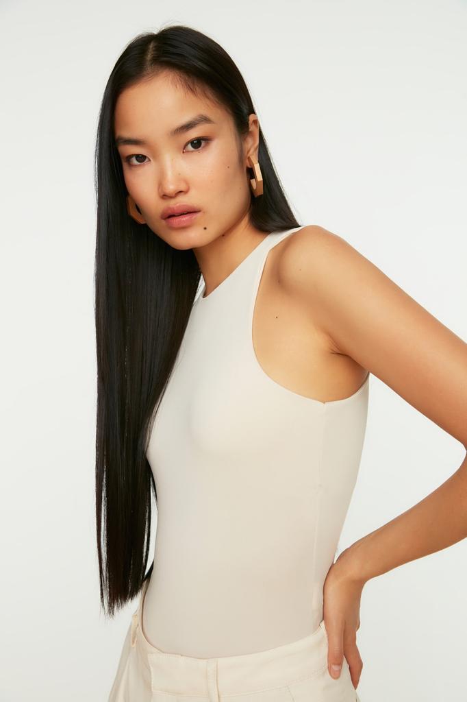 Women's Fashion New Bodysuit Green Halter Neck Fitted Flexible Snap Fastener Knitted Bodysuit