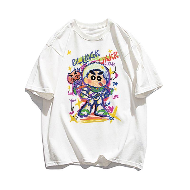Miniso Cartoon Tshirt Casual Cotton Anime Crayon Shinchan T Shirt Oversized Y2k High Quality Streetwear Male Female Clothing