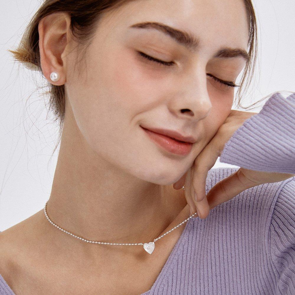 (Silver925) Mother Of Pearl Heart Necklace Nz2037