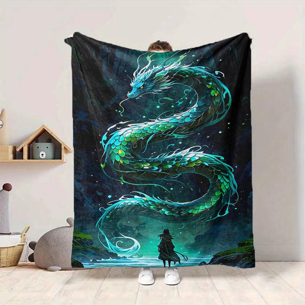 1pc Dragon Fantasy Lightweight Flannel Blanket, Comfortable and Warm Blanket, for Office and Camping Sofa Bed, Livingroom087
