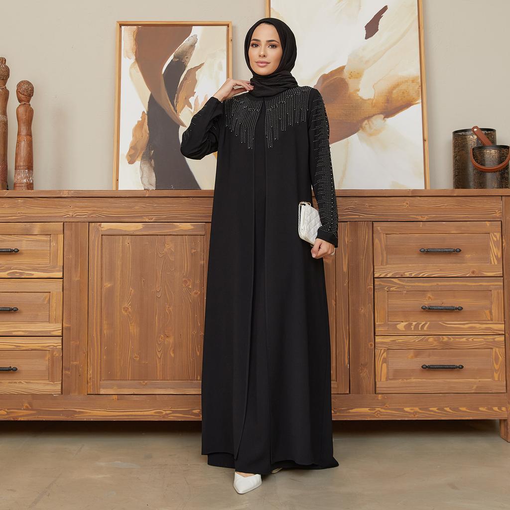 Large Size Women Stone Evening Dress Islamic Muslim Long Hijab Clothing New Season High Quality Invitation Fashion