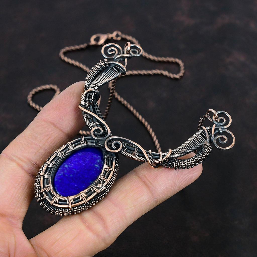 Ожерелье из лазурита, ожерелье из медной проволоки, ожерелье из драгоценных камней, дизайнерское ожерелье, ювелирные изделия из медной проволоки, ожерелье ручной работы для подарка