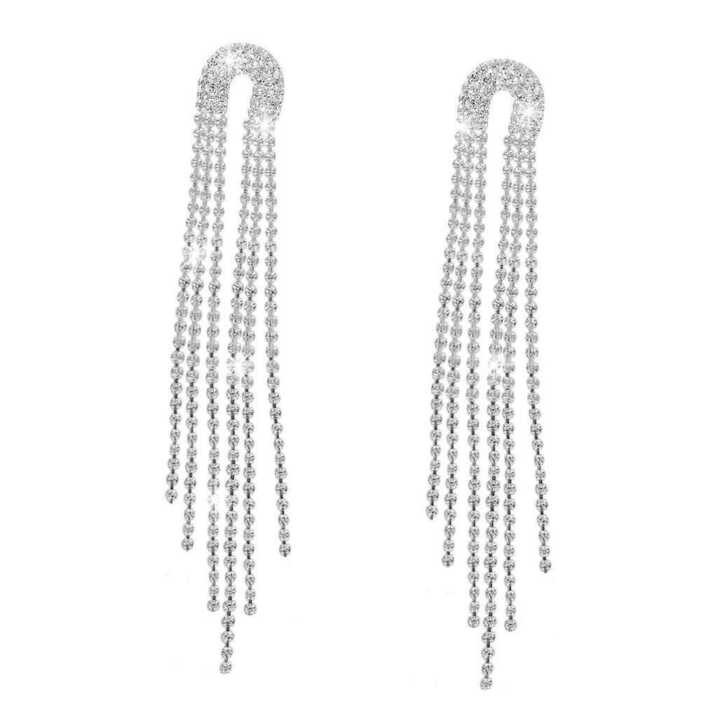 Длинные Простые Универсальные Серьги с Бахромой из Страз