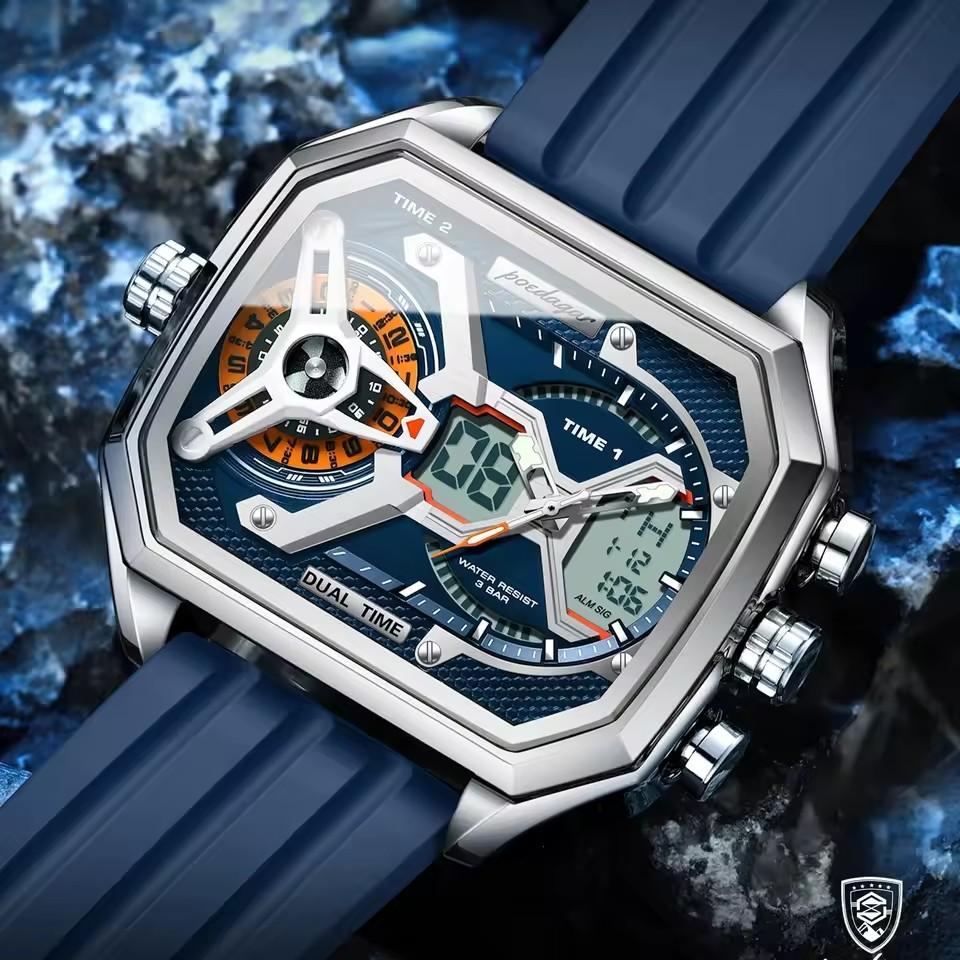 Роскошные мужские часы LED Календарь Неделя Светящиеся Мужские Наручные часы Электронные Прямоугольные Силиконовый Ремешок Кварцевые Мужские Часы