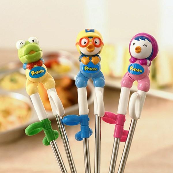 Edison Children's Three-dimensional Stainless Steel Correction Chopsticks Set of 2, Patty, Pobi, 1 Set, Korean Popular Tableware