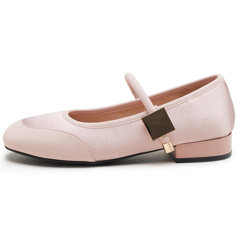 Augustine Single Shoes Women's 2025 New Summer Thick Heel Retro Square Head Flat Bottom Pink Mary Jane Small Leather Shoes