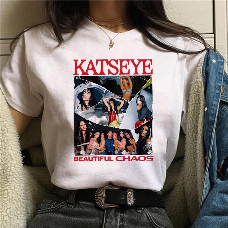 Womens Katseye Print Casual T Shirt Gothic Y2k Tshirt Women Korean Style Graphic Tee Tops Crew Neck Short Sleeve Tshirt Clothes