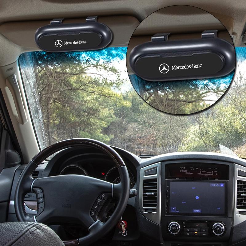 Car Sun Visor Glasses Storage Box Holder Organizer Accessories For Mercedes Benz AMG W212 W205 W246 W177 W176 W213 GLC GLE GLS ML Welcome Laser Lamp