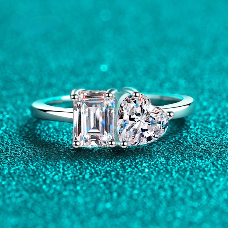 Все кольца с муассанитом в форме сердца для женщин, 2 карата, изумрудная/сияющая огранка, стерлинговое серебро 925 пробы, женское обручальное кольцо GRA