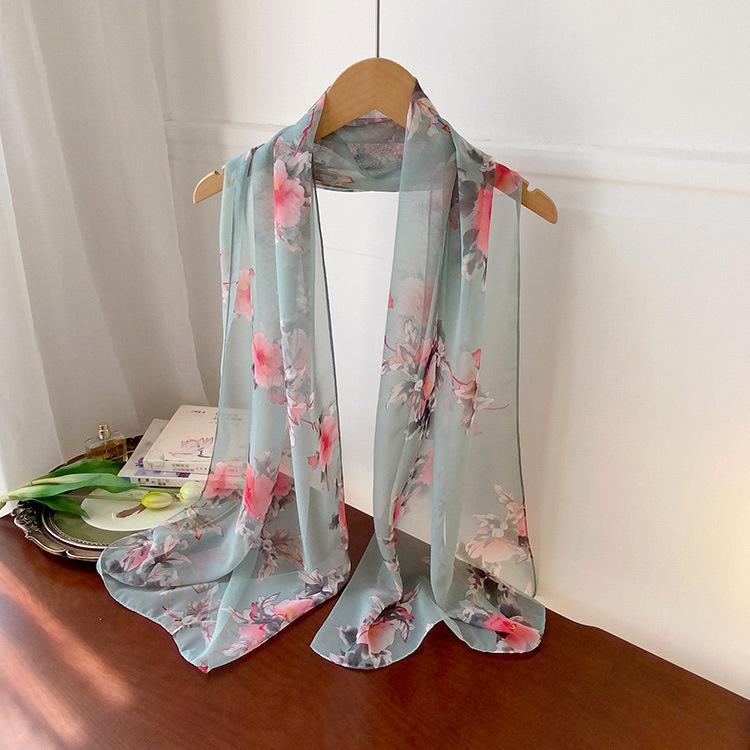 Spring Style Cicada Wings Long Silk Scarf for Women Spring and Autumn Thin Style Fashionable and Versatile Georgette Multi-color Printed Long Scarf