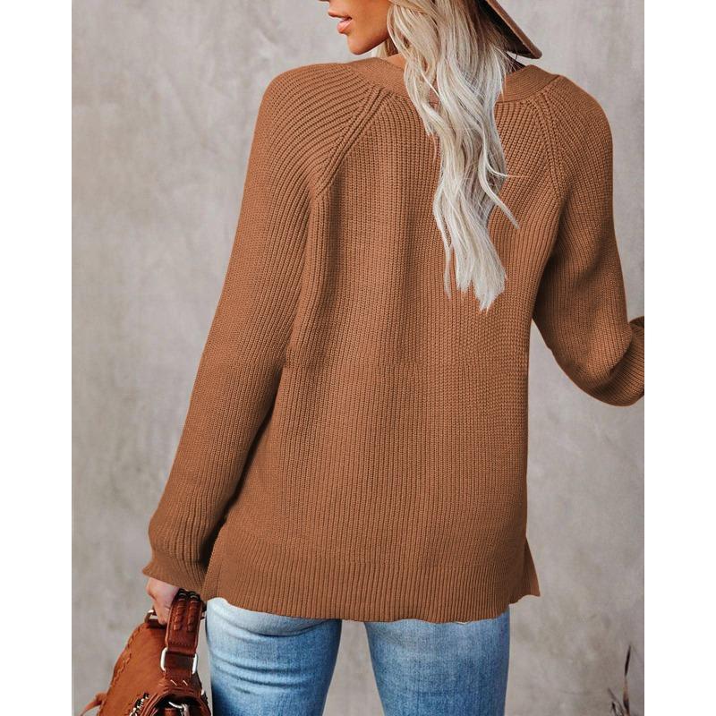 Женский осенне-зимний пуловер на пуговицах, свободный вязаный свитер с V-образным вырезом