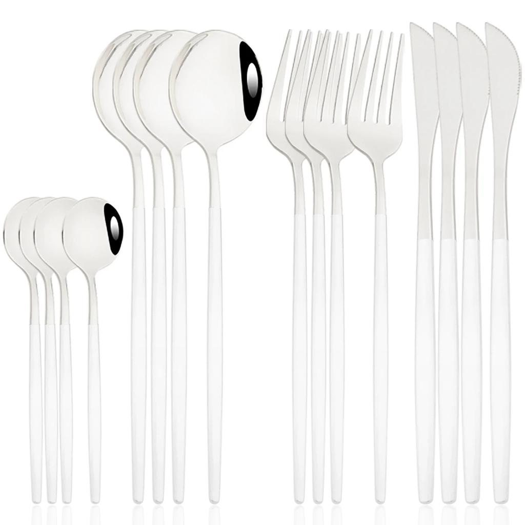 16 шт. Зеркальный розовое золото Набор столовых приборов из нержавеющей стали Нож Кофейная ложка Вилка Набор посуды Западные кухонные столовые приборы