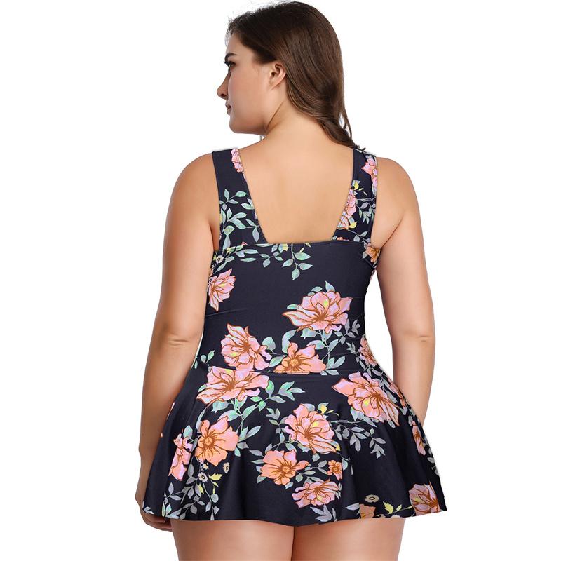 Women Summer Swimwear Plus Size Swimsuit Floral Pattern V Neck Beach Dress Sexy Two-Piece Bathing Suit S-5XL