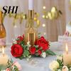 Artificial Wreath 2Pcs Candlestick Garland Lifelike Candle Holder Realistic Flower Home Decor Long-lasting for Party Decoration High-quality