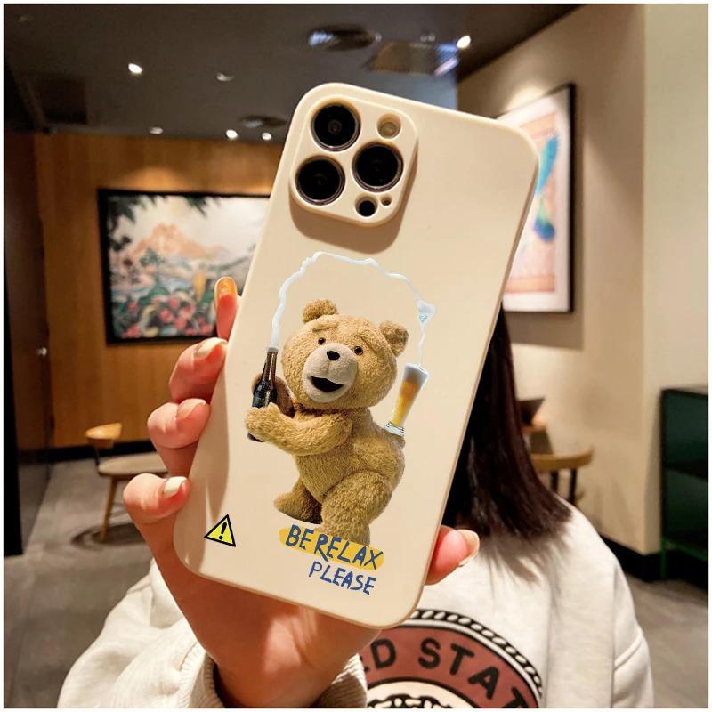 Чехол для телефона Ted Bear для iPhone 11 12 13 14 15 16 Pro Max Plus Mini 7 8 SE X XS XR Мягкий силиконовый чехол