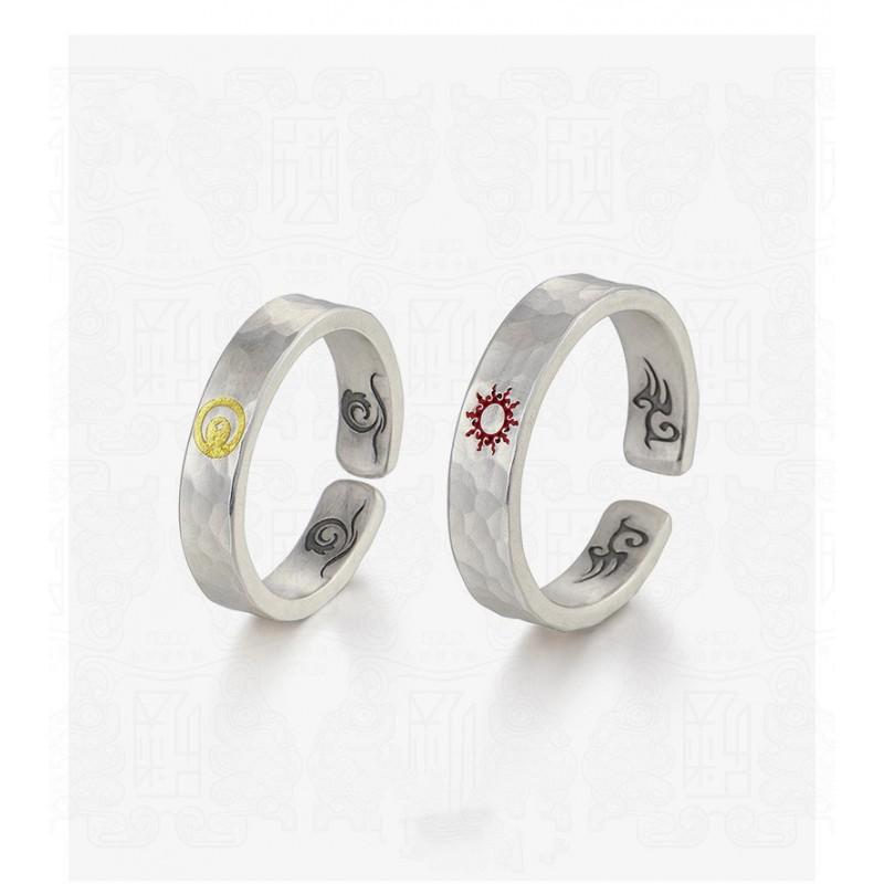 Adjustable Copper Ring With Sun Moon Motif Handcrafted Textured Band Men Women Vintage Style Jewelry