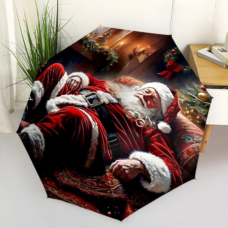 1pc Christmas Santa Claus Automatic Opening/Closing Umbrella, Festive Gift for Fans, Travelers & Daily Use, Portable 3-Fold Design with Iron Frame, Ou