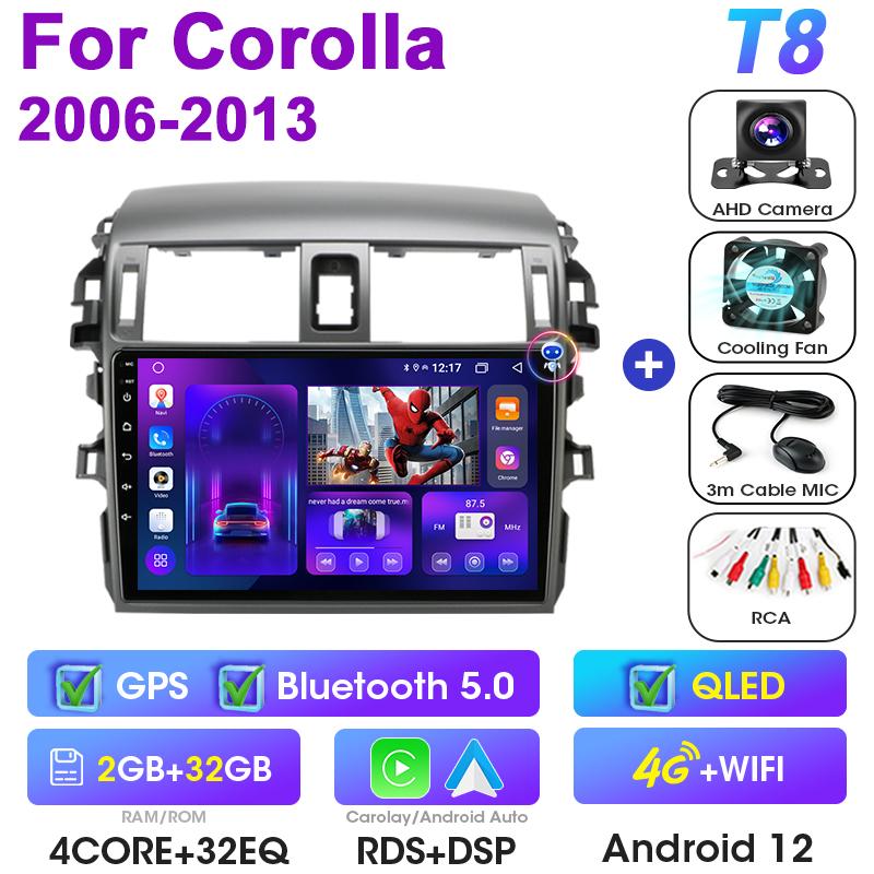 Android 12 Автомобильное радио для Toyota Corolla E140/150 2006 - 2013 GPS Carplay Auto 2 Din Stereo интеллектуальные системы Smart Autoradio