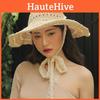 New Summer Lace Bow Wide Brim Straw Hat For Women Foldable Beach Hat Travel Photo Hollow Handmade Cap