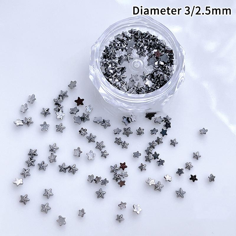 1 Коробка 3D Золото Серебро Нейл-арт Пятиконечная звезда Ювелирные изделия Металлические заклепки Шармы для ногтей Сплав Плоская задняя часть Звезды Украшение для ногтей Инструмент для маникюра