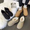 Winter Short Tube Low Heel (less Than 3cm) Snow Boots Flat Bottom Round Head Women's Single Shoes Leather Shoes Women's Casual Sports Women's Shoes