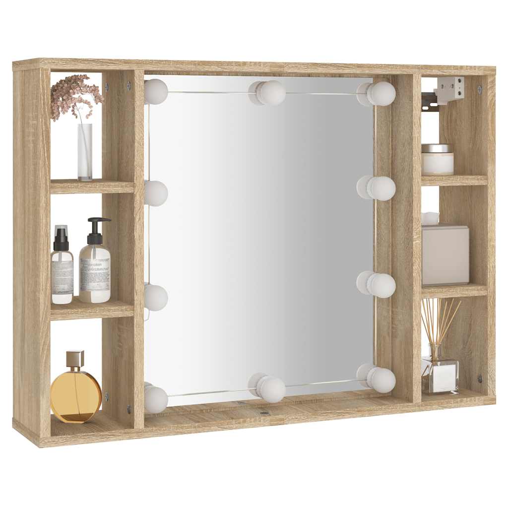 Mirror Cabinet with LED Lighting Sonoma Oak Finish 76 x 15 x 55 cm