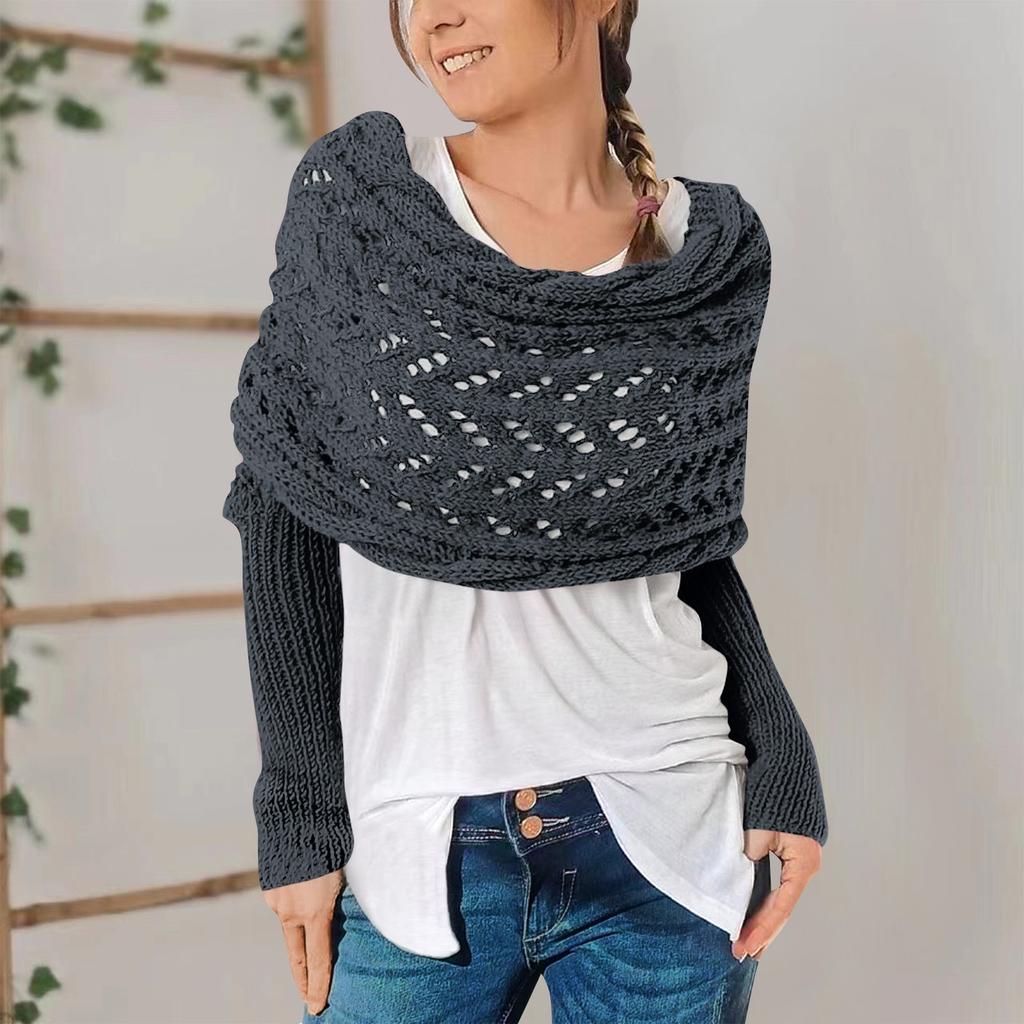 Multifunctional Scarf With Sleeves For Women, Knitted Scarf Sweater Wrap With Sleeves, Boho Pashmina Scarf Cape