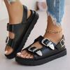 Мода 2025 Обувь больших размеров Женская с открытым носком Женские сандалии Платформа Повседневные сандалии Женские С круглым носком Ремешок с пряжкой Обувь на среднем каблуке Женская