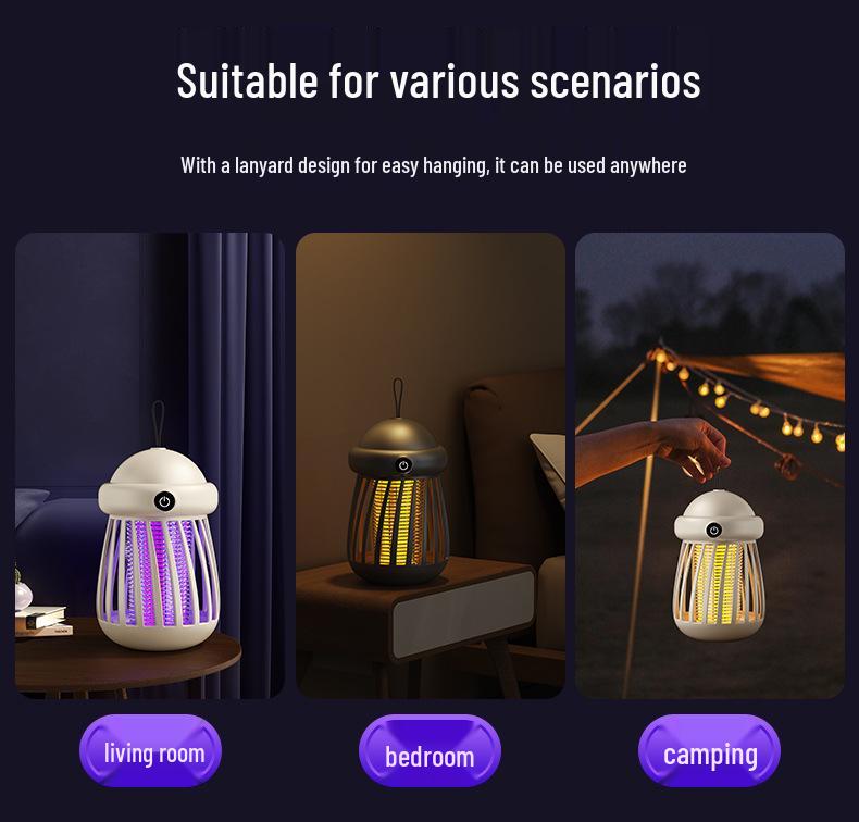 Перезаряжаемая от USB электрическая лампа-ловушка для комаров - Безопасна для использования в помещении, беременными женщинами и детьми.