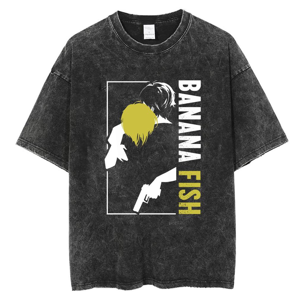 Винтажная стираная футболка с принтом Banana Fish Эш и Эйдзи Аниме Мужская Летняя Модная Одежда Футболки Унисекс Харадзюку Короткий рукав