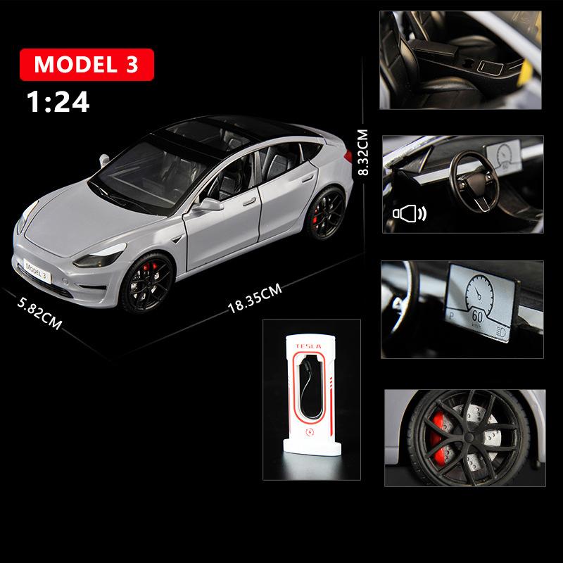 1:24 Модель X Модель Y Tesla Model 3 Литой из сплава Игрушечная модель автомобиля Звук и свет Детская игрушка Коллекционные предметы Подарок на день рождения