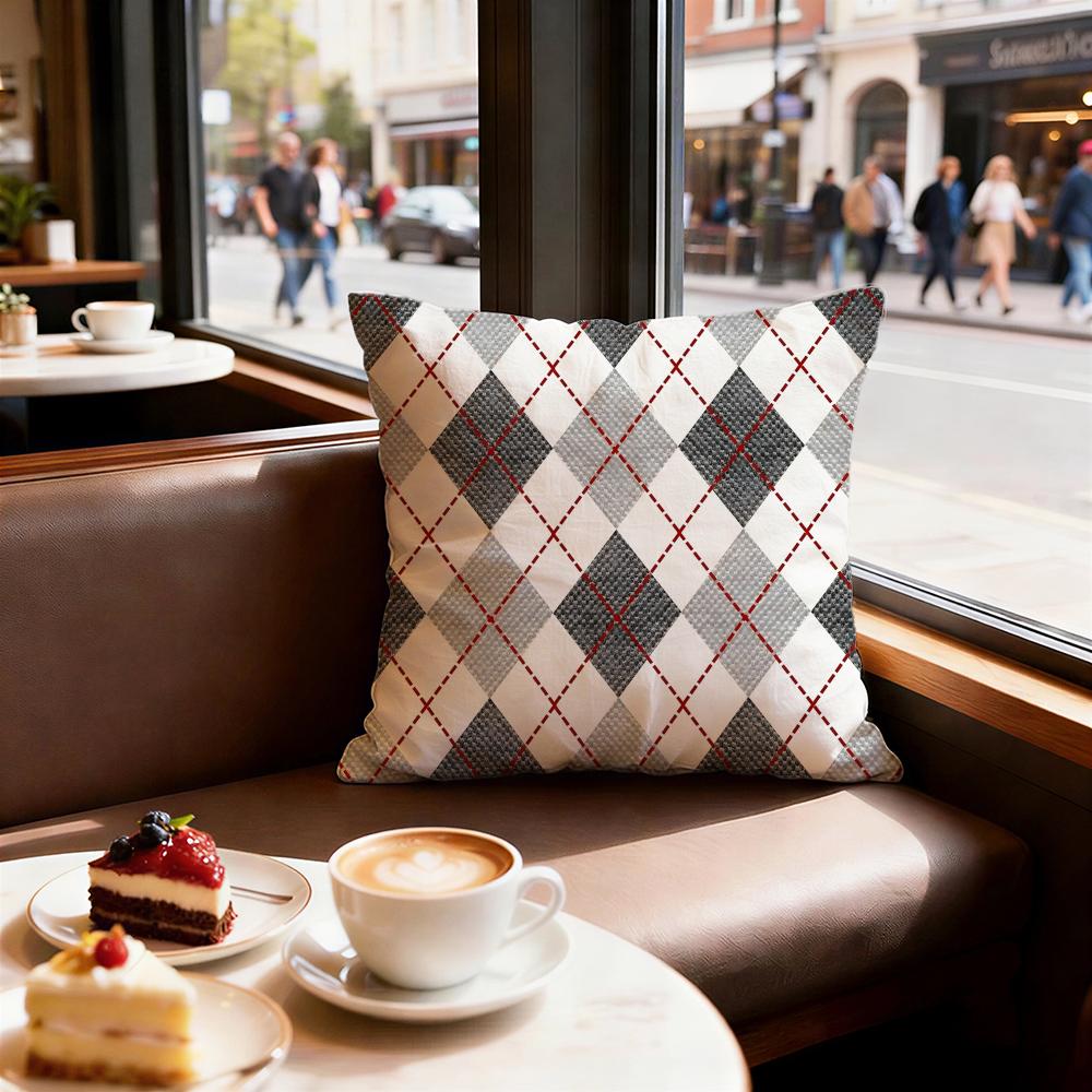 Argyle Texture Cushion Cover Set of Decorative Short Plush Pillow Covers for Sofa Soft Cushion Case x cm