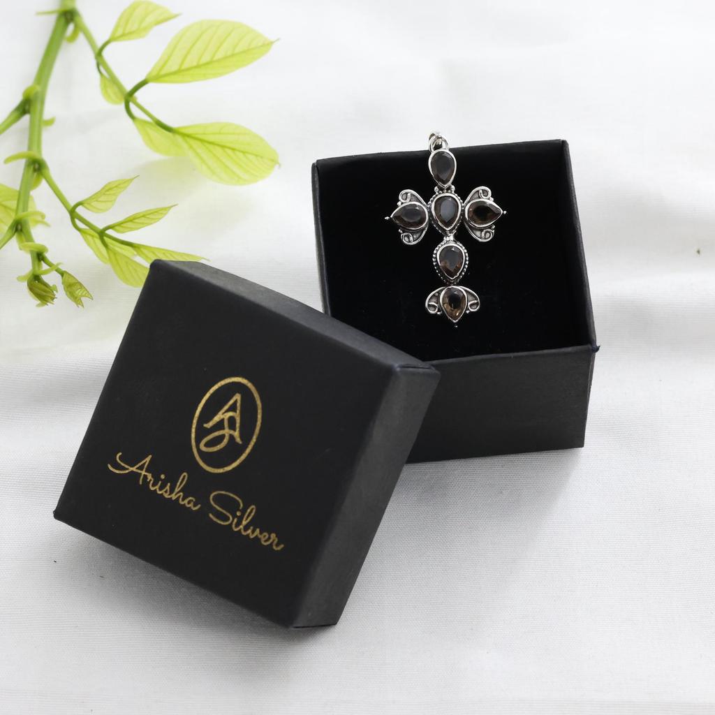 Smokey Quartz Silver Pendant, Cross Pendant, 925 Sterling Silver Handmade Jewelry, Silver Pendant, Spiritual Jewelry Ap7122