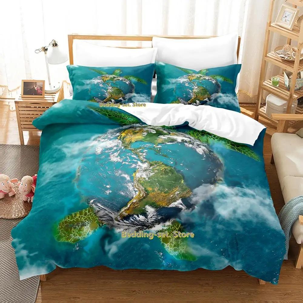 World Turtles Turtle Island Bedding Set Cartoon Anime three-piece set Adult Kid Bedroom Duvetcover Sets 3D Kawaii Animal