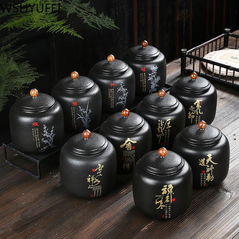 WSHYUFEI черная керамическая чайная банка, китайская фарфоровая керамическая банка, портативная герметичная банка для хранения, чайные коробки, резервуар для хранения конфет, специй