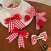 1pair Barrettes Headwear Side Bangs Clip Red Cherry Bow Hairpins Strawberry Side Hairpins  Girls