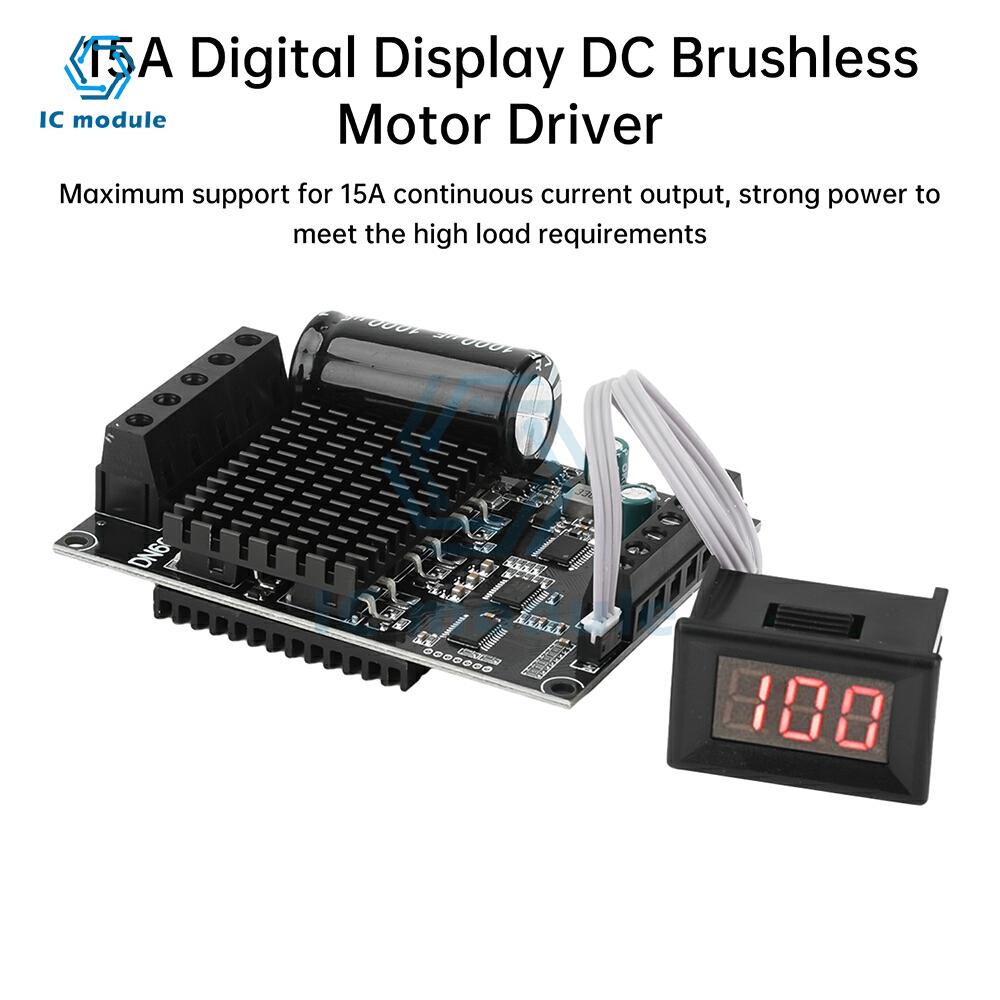 DC 6-72V 15A Brushless Motor Driver with Digital Display Forward Reverse Control Three-Phase ESC for Airplane Water Pump Fan