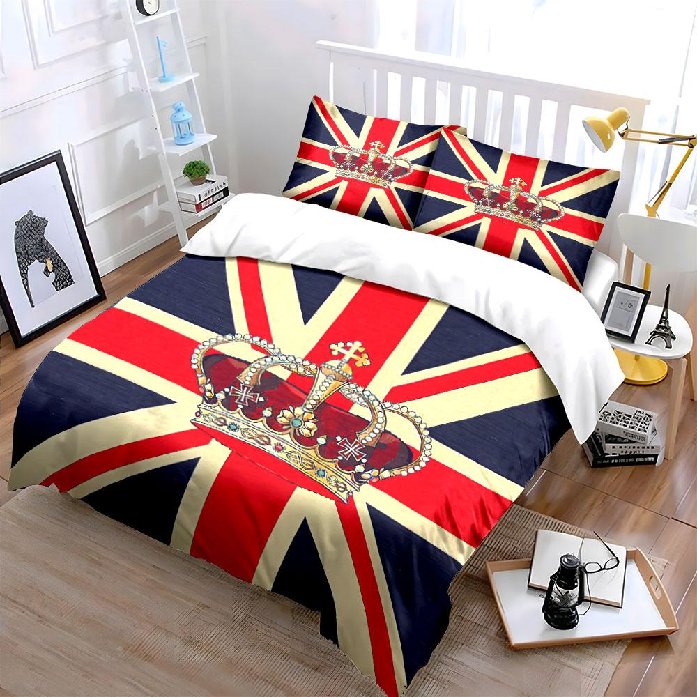 Union Jack Crown Design Bedding Duvet Cover Set Duvet Cover Pillowcases (1*Duvet Cover 2*Pillowcases, without duvet insert)