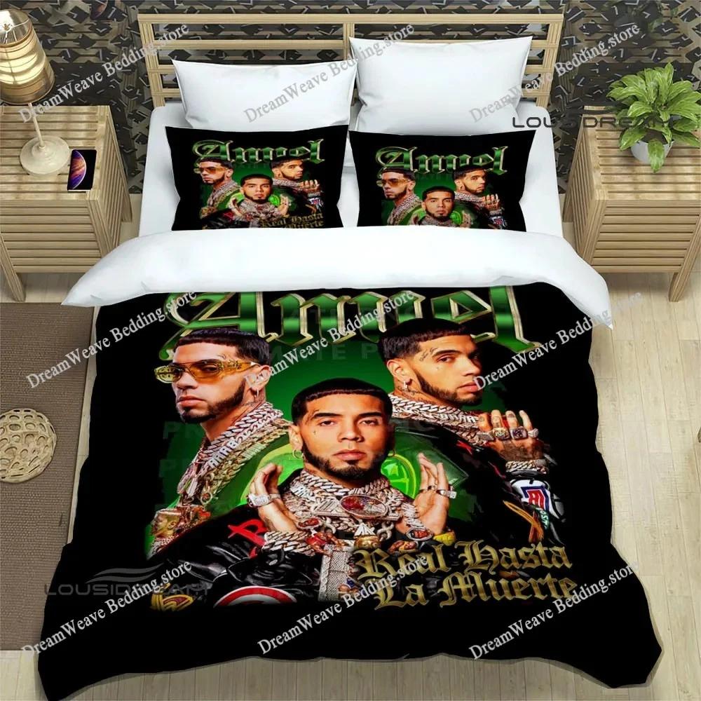 Постельное белье с принтом рэпера Anuel AA Изысканный комплект постельных принадлежностей Пододеяльник Комплект с одеялом Постельное белье Роскошный подарок на день рождения96