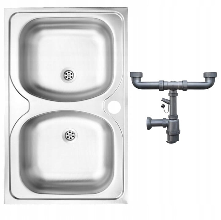 Stainless Steel 2-Bowl Overmount Sink 80x50, Satin with Siphon Apollo
