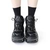 New Punk Style Women Shoes Lace-up Heel Height 6CM Platform Shoes Woman Gothic Ankle Rock Boots Metal Decor Woman Sneakers